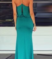 photo Gold Chain Halter Maxi Dress with T-Back by OASAP, color Turquoise - Image 2