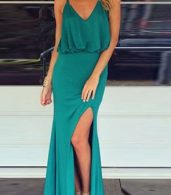 photo Gold Chain Halter Maxi Dress with T-Back by OASAP, color Turquoise - Image 1