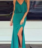 photo Gold Chain Halter Maxi Dress with T-Back by OASAP, color Turquoise - Image 4