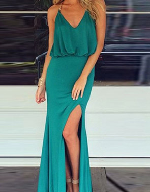 photo Gold Chain Halter Maxi Dress with T-Back by OASAP, color Turquoise - Image 1