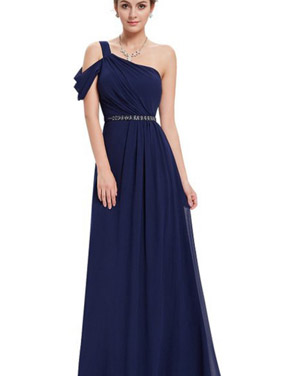 photo Grecian One Shoulder Long Evening Dress by OASAP, color Navy - Image 1