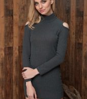 photo Grey Open-Shoulder Ribbed Knit Sweater Dress by OASAP, color Grey - Image 7