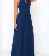 photo Halter Cut-out FronT-Backless Maxi Chiffon Dress by OASAP - Image 3