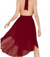 photo Halter Deep V-Neck Backless Chiffon Party Cocktail Dress by OASAP, color Burgundy - Image 2