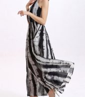 photo Halter Elastic Waist Keyhole Back Vertical Stripe Maxi Dress by OASAP, color Multi - Image 2