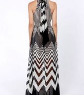 photo Halter Elastic Waist Stripe and Zigzag Print Maxi Dress by OASAP, color Multi - Image 3