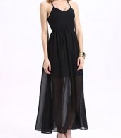 photo Halter Lace Up Open Back Maxi Dress with Lining by OASAP, color Black - Image 2