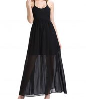 photo Halter Lace Up Open Back Maxi Dress with Lining by OASAP, color Black - Image 1
