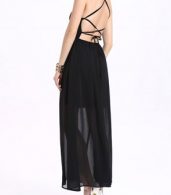photo Halter Lace Up Open Back Maxi Dress with Lining by OASAP, color Black - Image 3