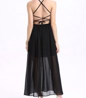 photo Halter Lace Up Open Back Maxi Dress with Lining by OASAP, color Black - Image 4