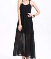 photo Halter Lace Up Open Back Maxi Dress with Lining by OASAP, color Black - Image 5