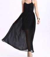 photo Halter Lace Up Open Back Maxi Dress with Lining by OASAP, color Black - Image 6