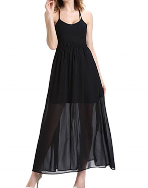 photo Halter Lace Up Open Back Maxi Dress with Lining by OASAP, color Black - Image 1