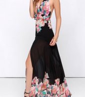 photo Halter Sleeveless Backless Floral Print Boho Maxi Dress by OASAP - Image 3
