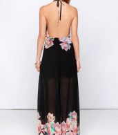 photo Halter Sleeveless Backless Floral Print Boho Maxi Dress by OASAP - Image 5