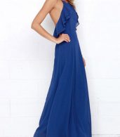 photo Halter Sleeveless Open Back Ruffle Front Maxi Cocktail Dress by OASAP - Image 2