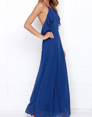 photo Halter Sleeveless Open Back Ruffle Front Maxi Cocktail Dress by OASAP - Image 2