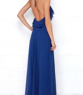 photo Halter Sleeveless Open Back Ruffle Front Maxi Cocktail Dress by OASAP - Image 3
