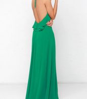 photo Halter Sleeveless Open Back Ruffle Front Maxi Cocktail Dress by OASAP - Image 5