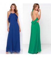 photo Halter Sleeveless Open Back Ruffle Front Maxi Cocktail Dress by OASAP - Image 6