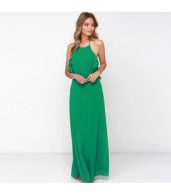 photo Halter Sleeveless Open Back Ruffle Front Maxi Cocktail Dress by OASAP - Image 7
