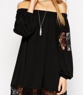 photo Hollow Out Lace Paneled Off the Shoulder Dress by OASAP - Image 1