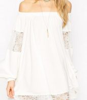 photo Hollow Out Lace Paneled Off the Shoulder Dress by OASAP - Image 3