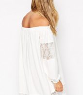 photo Hollow Out Lace Paneled Off the Shoulder Dress by OASAP - Image 4