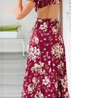 photo Hot Floral Print Deep V-Neck Scoop Back High Slit Dress by OASAP, color Multi - Image 4