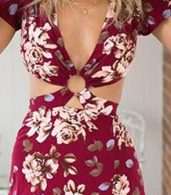 photo Hot Floral Print Deep V-Neck Scoop Back High Slit Dress by OASAP, color Multi - Image 5