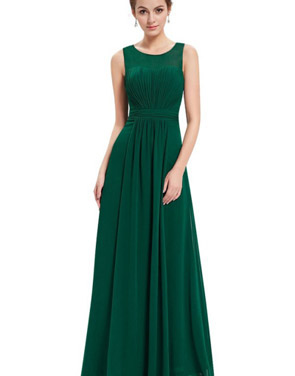 photo Illusion Neckline Ruched Long Evening Dress by OASAP, color Green - Image 1