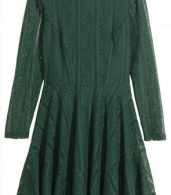 photo Lace Crochet Long Sleeve Round Neck Trapeze Dress by OASAP, color Hunter Green - Image 2