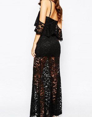 photo Lace Maxi Evening Dress with Spaghetti Strap by OASAP, color Black - Image 2