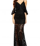 photo Lace Maxi Evening Dress with Spaghetti Strap by OASAP, color Black - Image 1