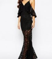 photo Lace Maxi Evening Dress with Spaghetti Strap by OASAP, color Black - Image 3