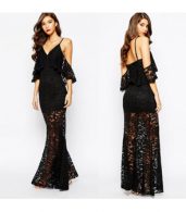photo Lace Maxi Evening Dress with Spaghetti Strap by OASAP, color Black - Image 8