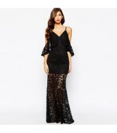 photo Lace Maxi Evening Dress with Spaghetti Strap by OASAP, color Black - Image 9