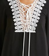 photo Lace Paneled Lace-up Front Flare Sleeve Chiffon Dress by OASAP, color Black - Image 4