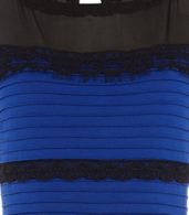 photo Lace Splicing Stripe Sleeveless O-Neck Bodycon Dress by OASAP, color Black Blue - Image 4