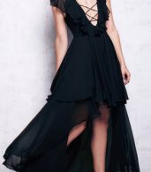 photo Lace-up Front Flouncing Decor High Low Party Dress by OASAP - Image 1