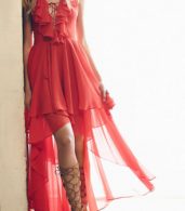 photo Lace-up Front Flouncing Decor High Low Party Dress by OASAP - Image 3