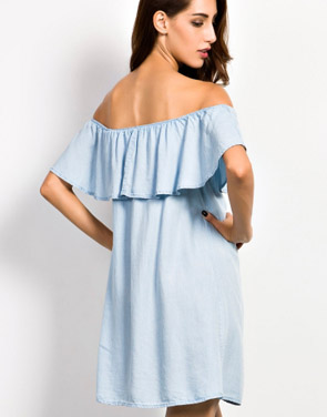 photo Light Blue Off-Shoulder Denim Dress by OASAP, color Light Blue - Image 2