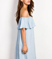 photo Light Blue Off-Shoulder Denim Dress by OASAP, color Light Blue - Image 3