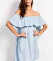 photo Light Blue Off-Shoulder Denim Dress by OASAP, color Light Blue - Image 4
