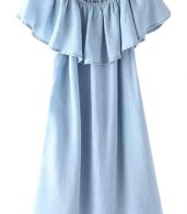 photo Light Blue Off-Shoulder Denim Dress by OASAP, color Light Blue - Image 5