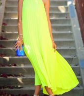 photo Lime Yellow Halter Neckline Maxi Dress by OASAP, color Lime - Image 2