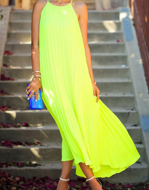 photo Lime Yellow Halter Neckline Maxi Dress by OASAP, color Lime - Image 2