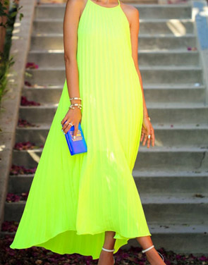 photo Lime Yellow Halter Neckline Maxi Dress by OASAP, color Lime - Image 1