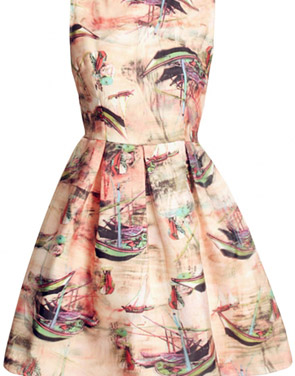 photo Little Boat Print Organza Skater Dress by OASAP, color Multi - Image 1