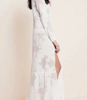 photo Long Sleeve Floral Lace Crochet Maxi Dress by OASAP, color White - Image 2